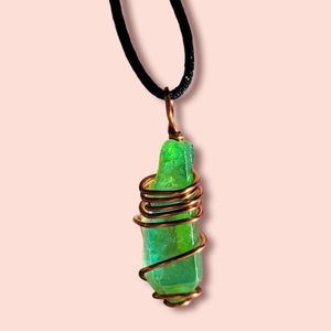 Green Wire Wrapped Crystal Quartz Necklace